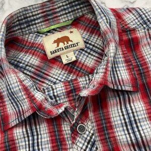 Men's Dakota Grizzly Red/Blue Plaid Short Sleeve Button Up Shirt Size L